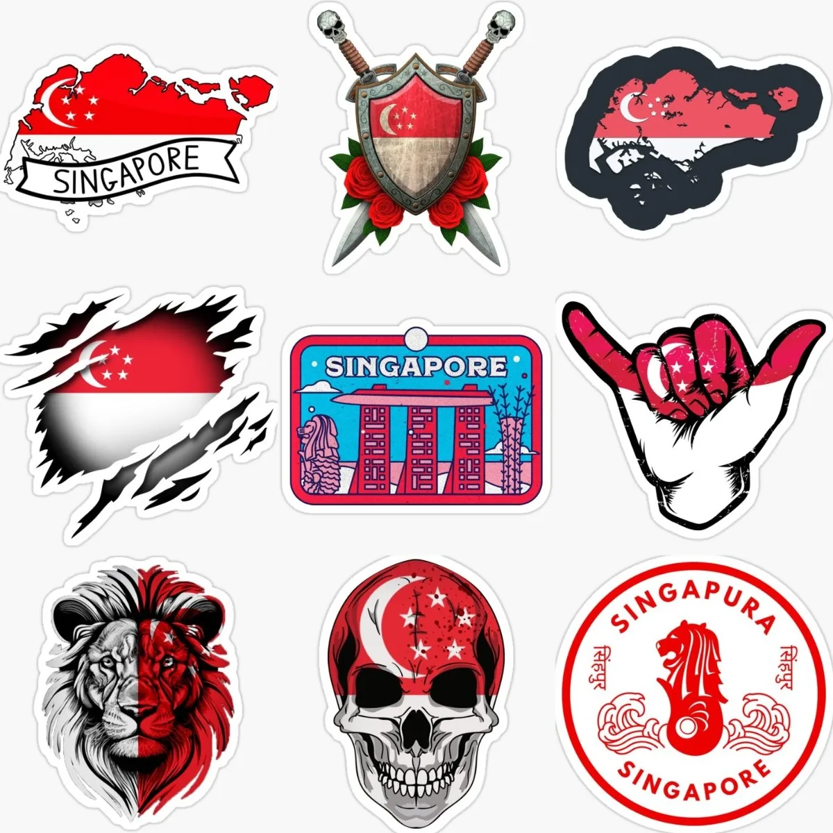 Car Accessories Singapore - Singapore Flag Map Lion Creative PVC