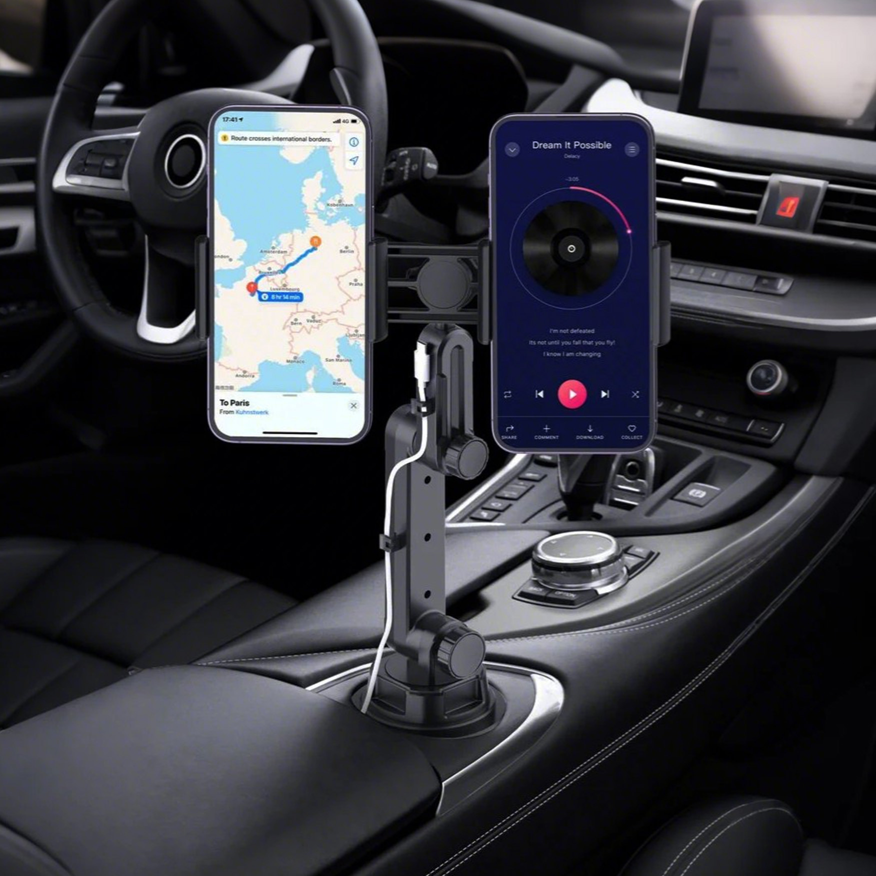 Car Cup Holder Expander - Dual Phone Car Cup Holder Mount