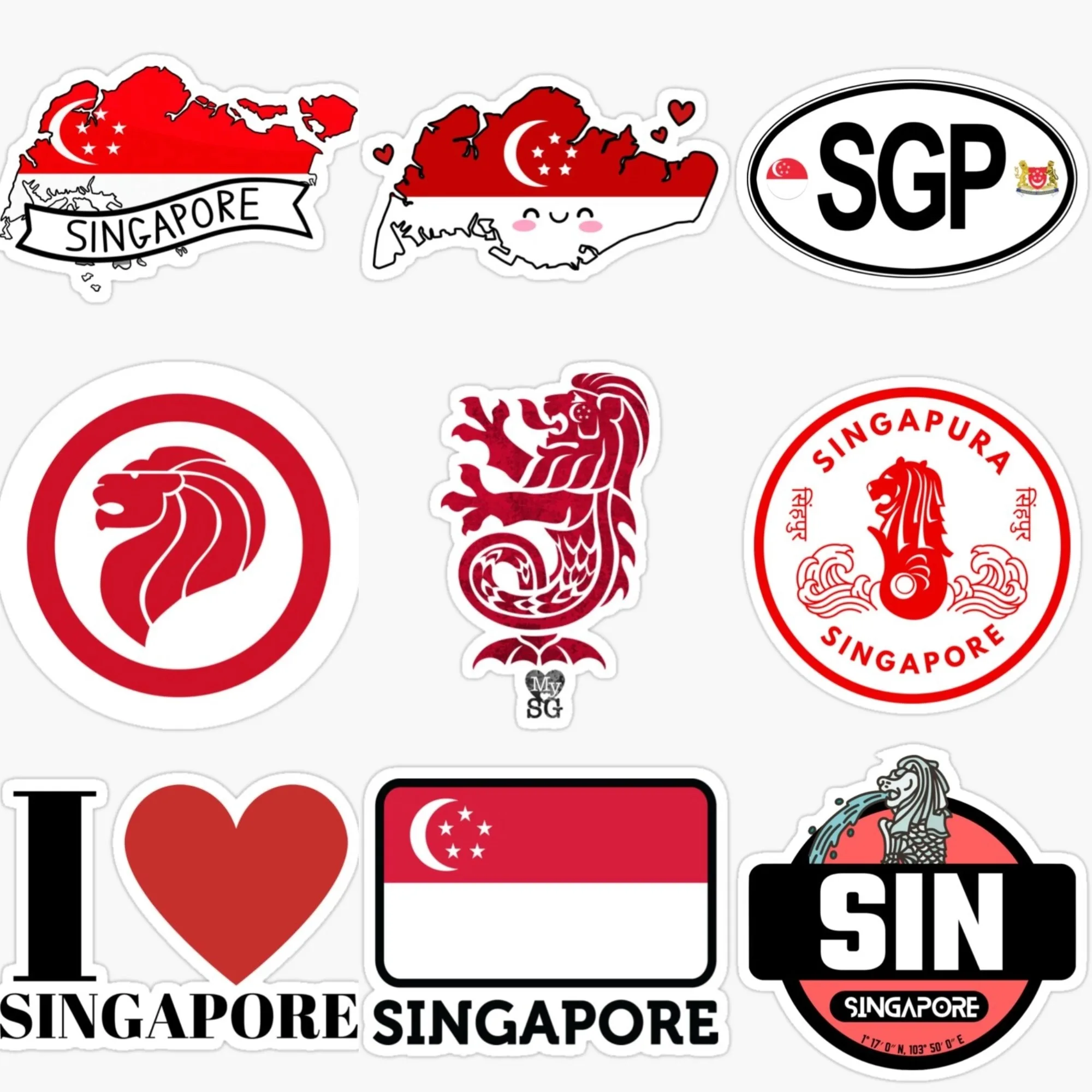 Car Accessories Singapore - Singapore Flag Map Merlion Emblem Creative