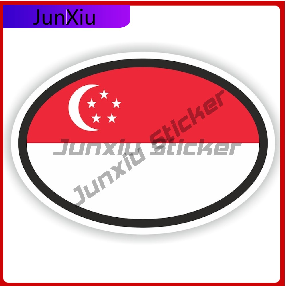 Car Accessories Singapore - Singapore Flag Oval Sticker Anti Scratch